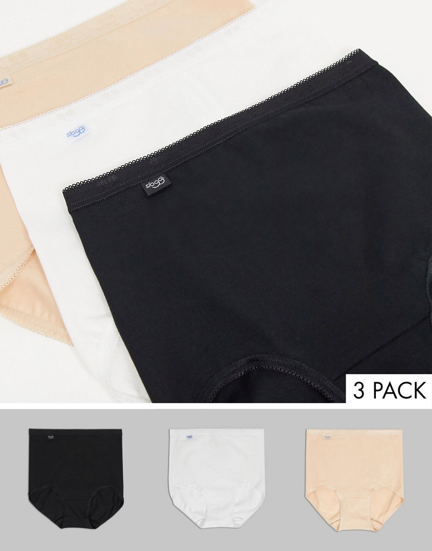 Sloggi Basic Maxi high waist cotton 3 pack briefs in black white and pink-Multi