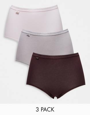 Sloggi Sloggi Basic Maxi high waist cotton 3 pack knickers in plum cream and pink-Multi