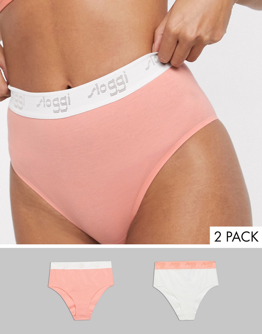 Sloggi The '79 2 pack cotton high waist briefs in white and coral-Multi