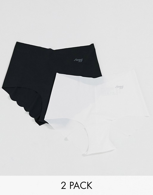 Sloggi Zero Microfibre scallop edge 2 pack boy short briefs in black/white