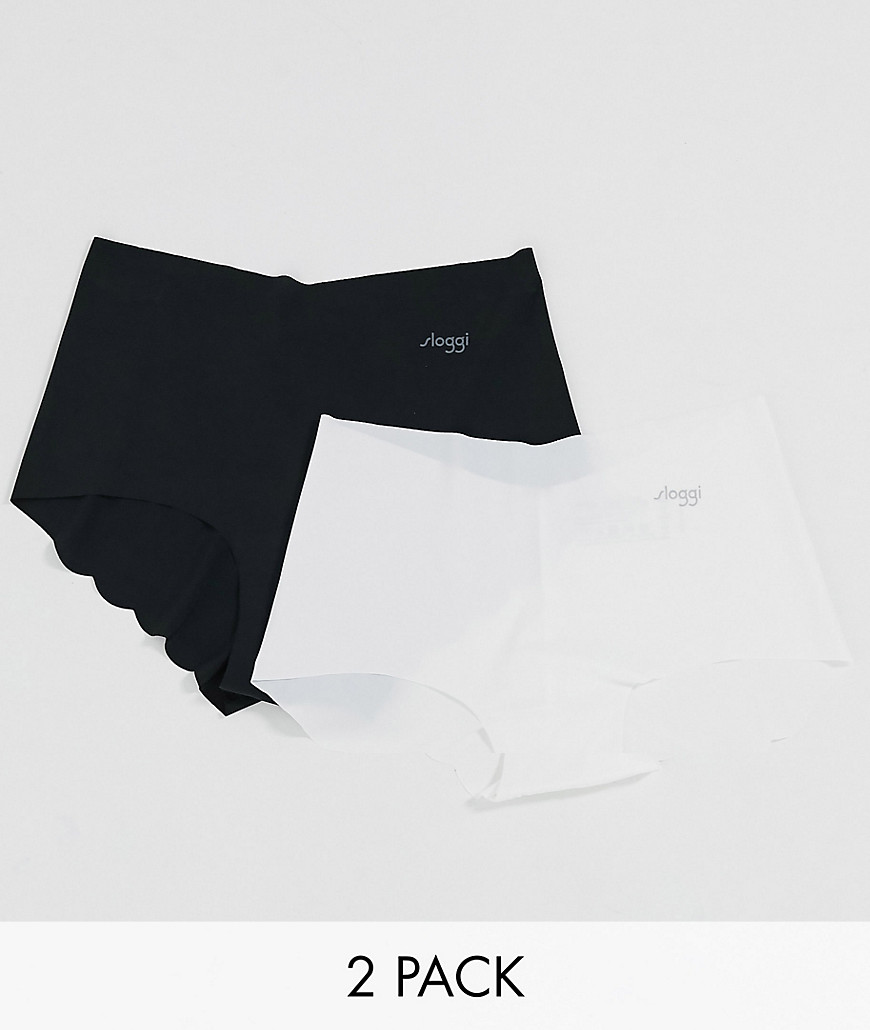 Sloggi Zero Microfibre scallop edge 2 pack boy short briefs in black/white-Multi