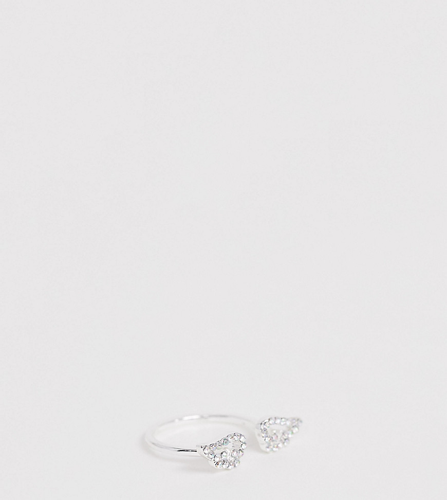 Sølvfarvet ring med englevinger i krystal fra ASOS DESIGN Curve