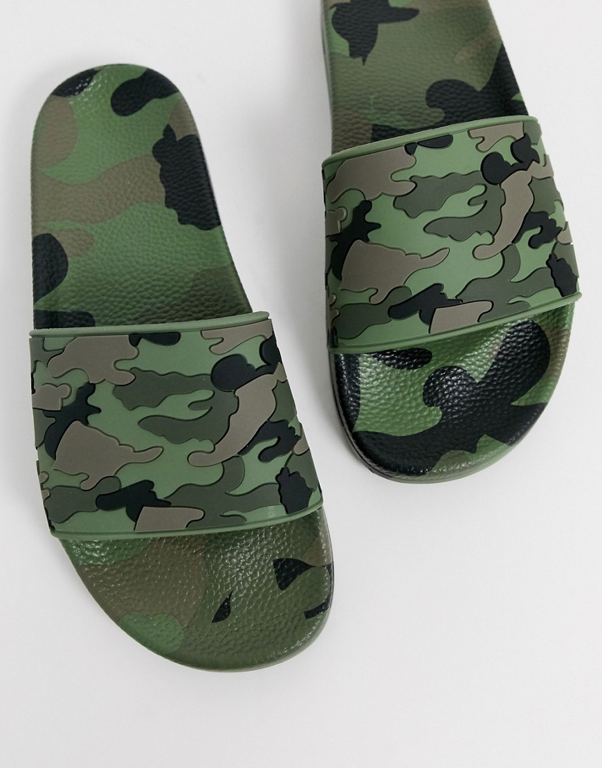 Slydes - Heren - Slippers in camouflageprint-Groen