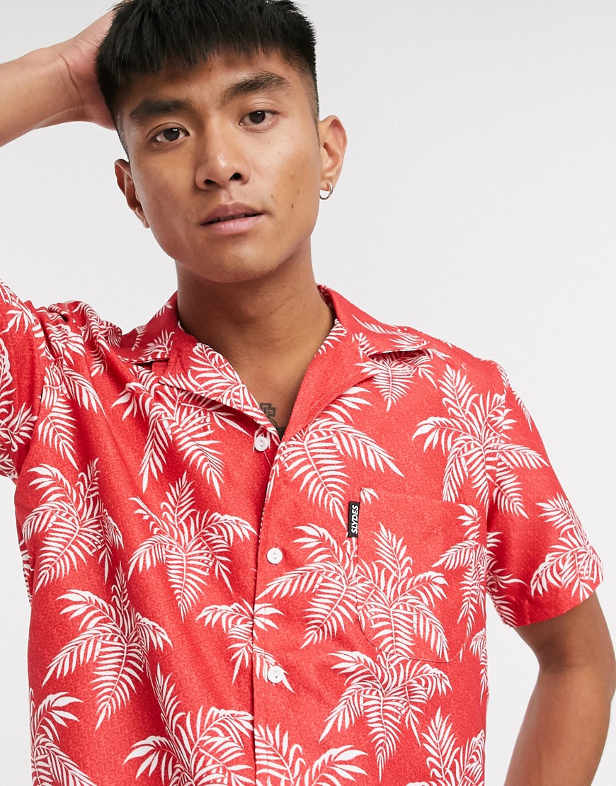 Slydes palm print beach shirt in red