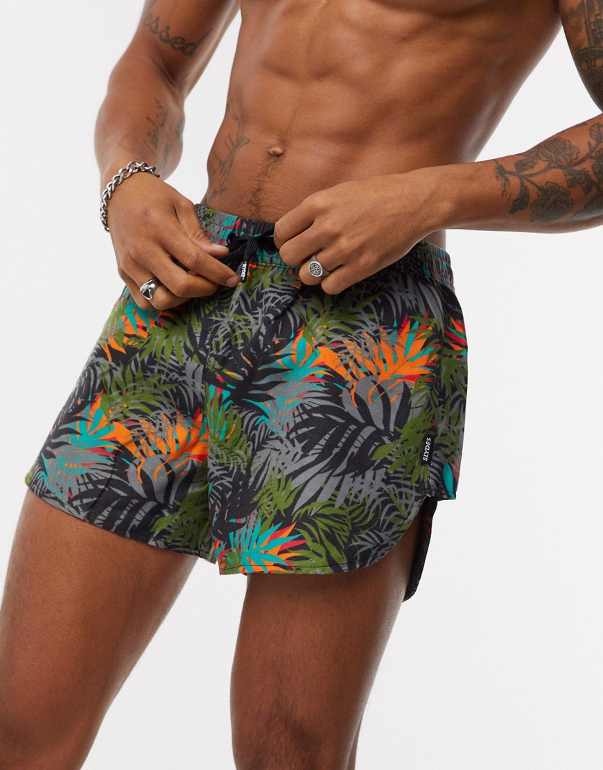 Slydes palm print swim shorts in black-Multi