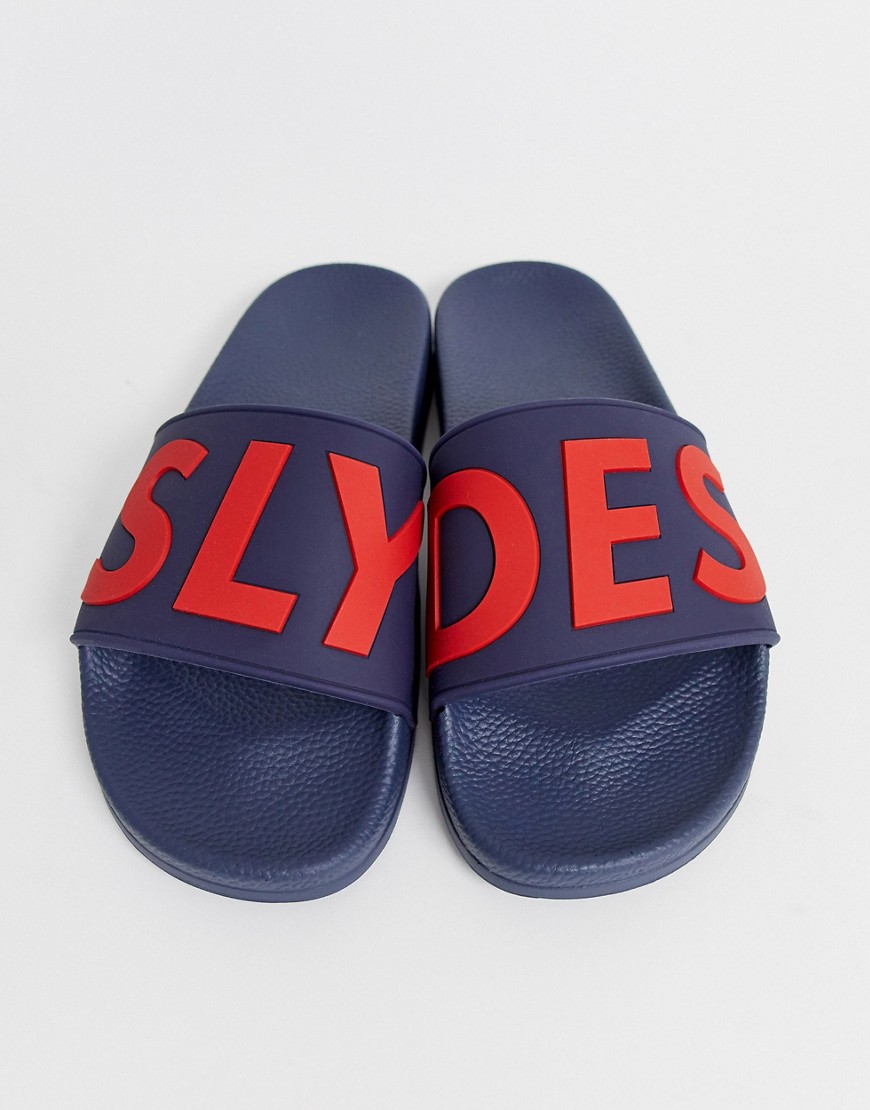 Slydes - Slippers met logo in marineblauw