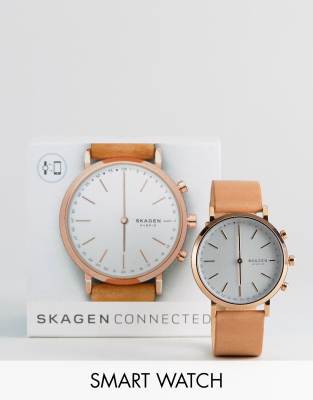 фото Смарт-часы со светло-коричневым ремешком skagen hald-золотой