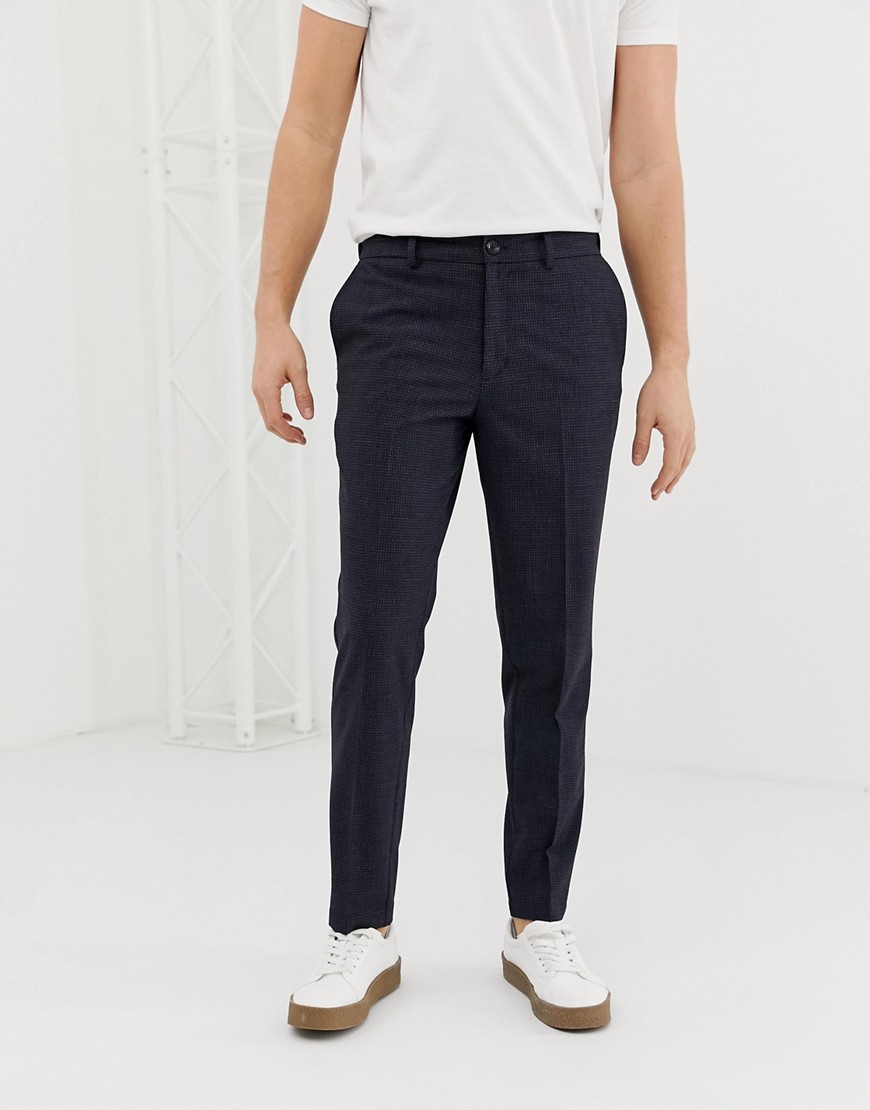 Smarte tapered bukser i grid-print fra Selected Homme-Marineblå
