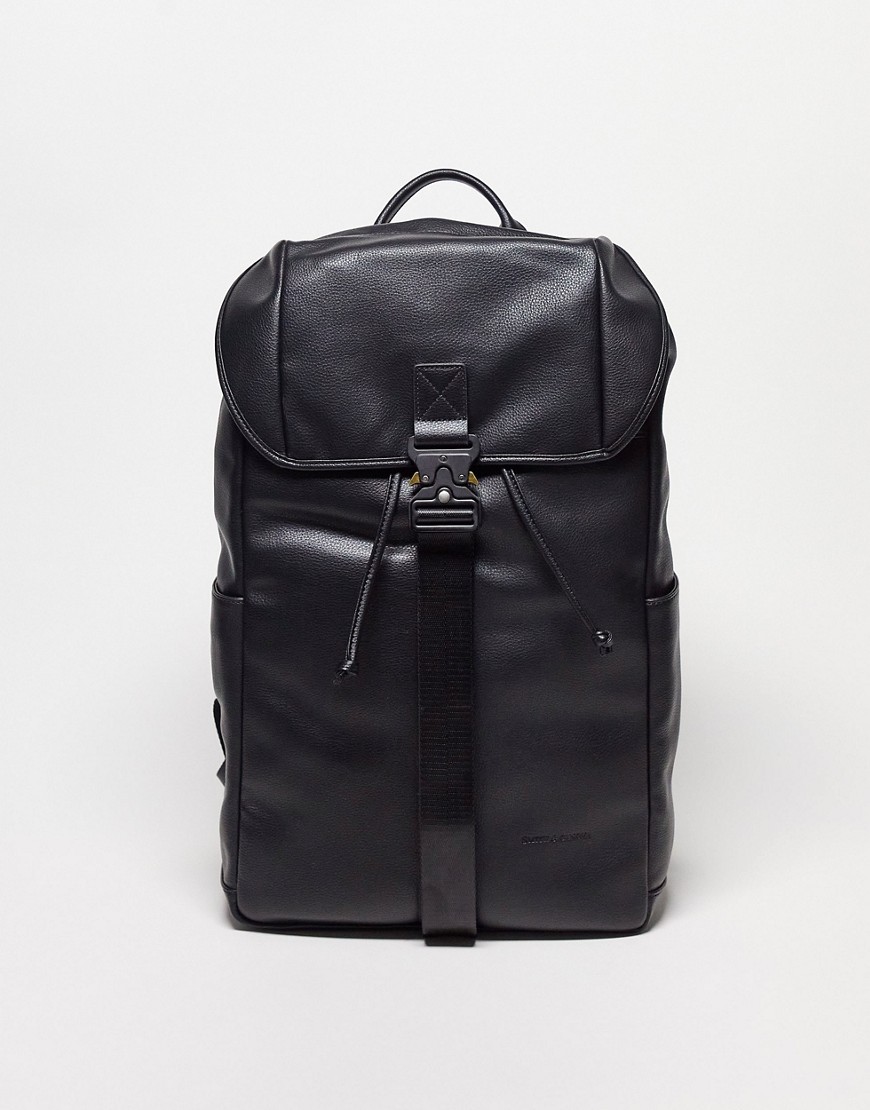 Smith & Canova leather large clip backpack in black