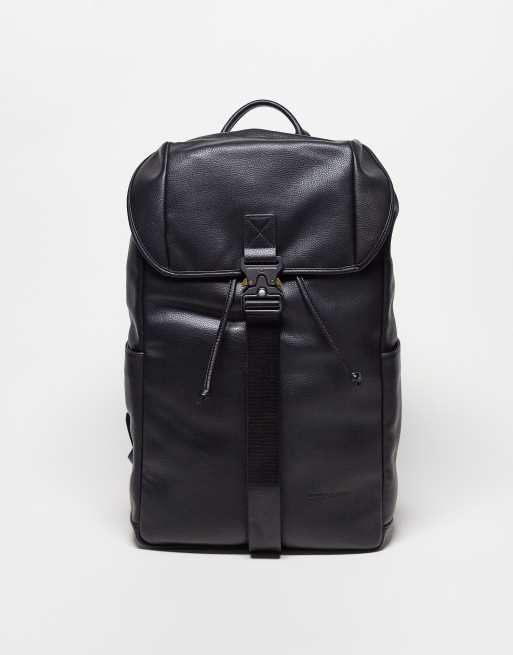 Smith & Canova leather large clip backpack in black | ASOS