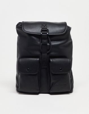 Smith & Canova leather slouch double pocket backpack in black