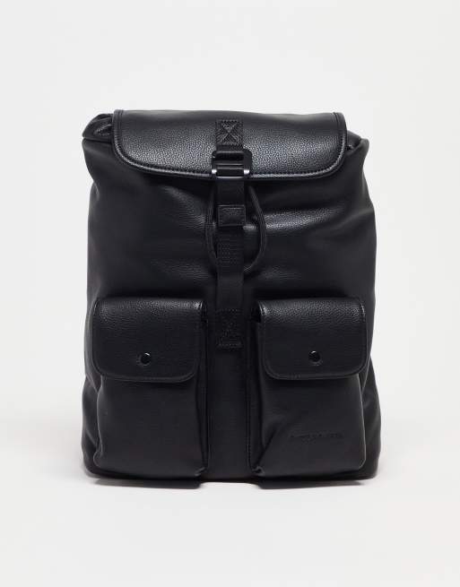 Smith & Canova leather slouch double pocket backpack in black ASOS