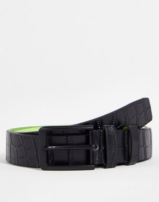 Smith & Canova leather tonal square buckle belt in black