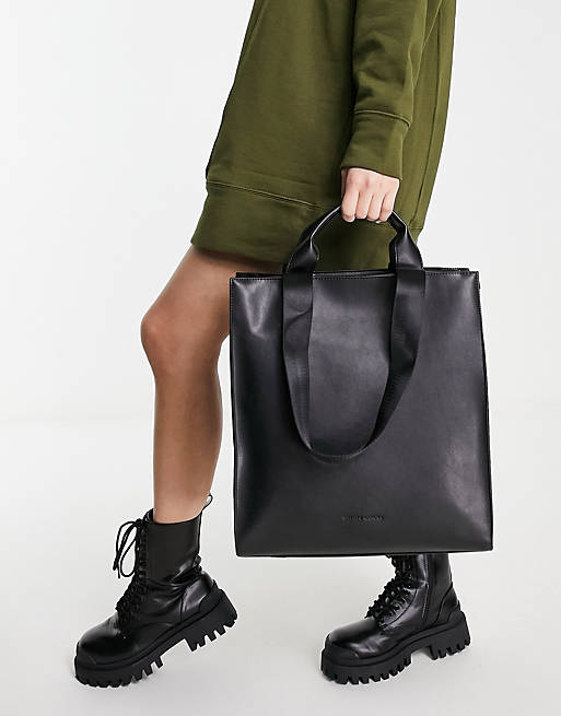 Smith & Canova leather tote bag with strap in black | ASOS