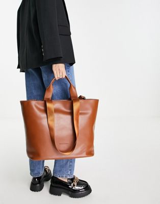 Smith & Canova leather tote bag with strap in tan