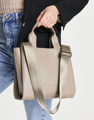 Smith & Canova leather tote bag with strap in taupe