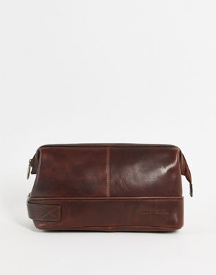 Smith & Canova leather washbag in brown
