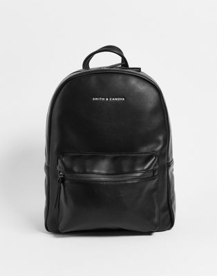 Smith & Canova leather zip pocket backpack in black