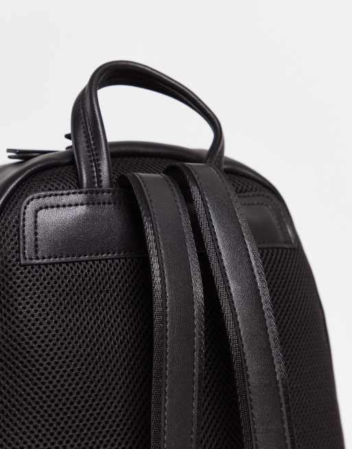 asos leather backpack with front zip pocket Smith & Canova leather zip pocket backpack in black