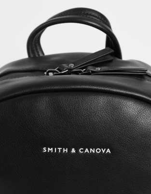 asos leather backpack with front zip pocket Smith & Canova leather zip pocket backpack in black