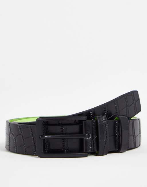 Smith & Canova - Leren riem met vierkante gesp in dezelfde tint in zwart