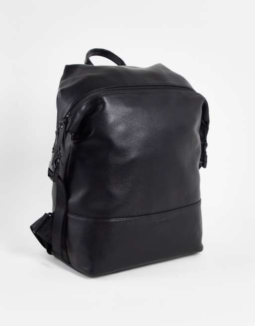 Smith & Canova - Zaino nero in pelle con clip laterali