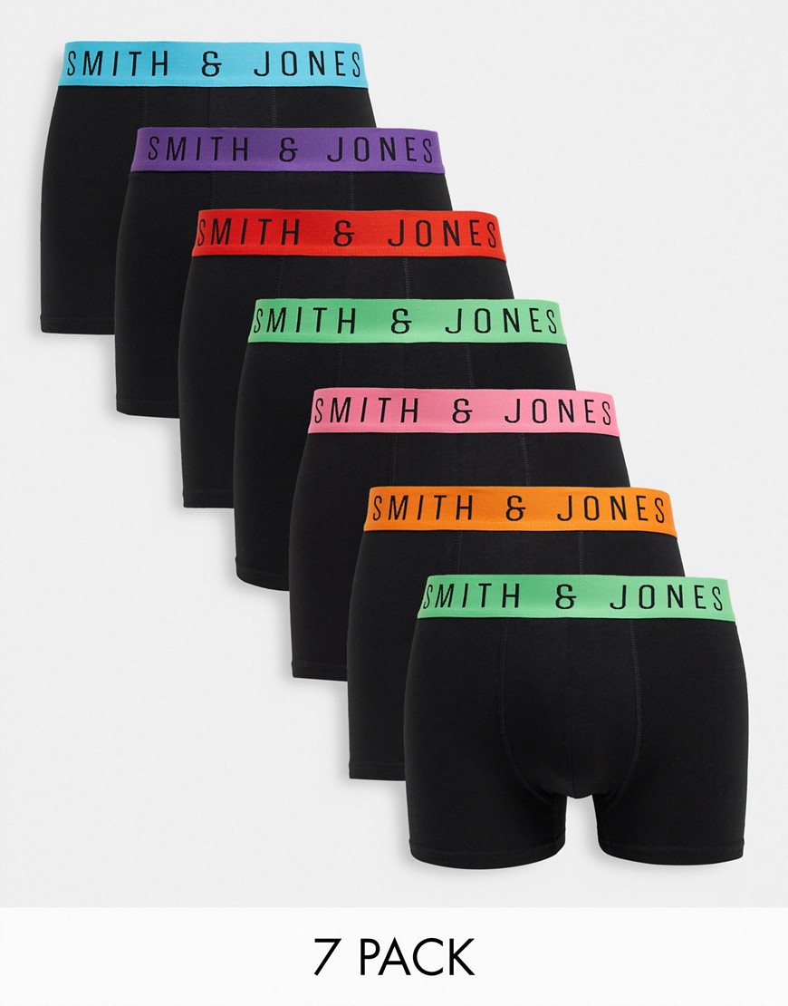 Smith & Jones 7 pack boxers with contrast waistband in black