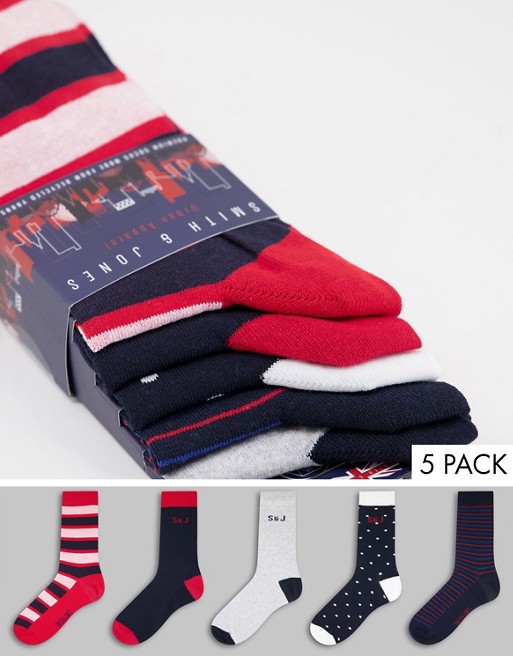 Smith & Jones Farley 5 pack socks in multi