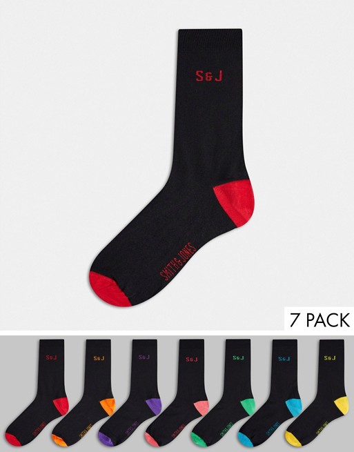 Smith & Jones Innis 7 pack socks with neon heel and toe in black