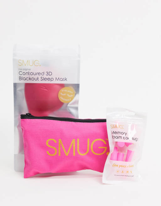 SMUG - Ensemble avec masque de sommeil et bouchons d'oreilles en mousse - Rose