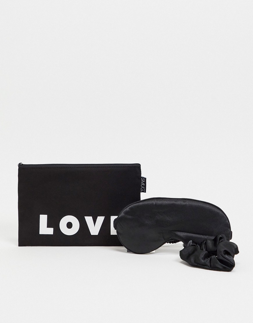 SMUG - Love - Satijnen slaapset met oogmasker en scrunchie-Zwart