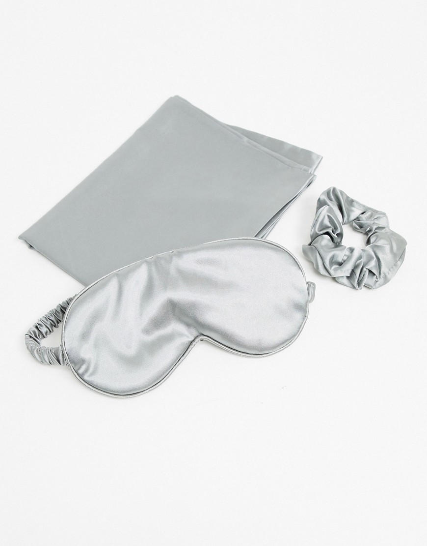 SMUG satin pillow sleep mask and scrunchie set-Gray