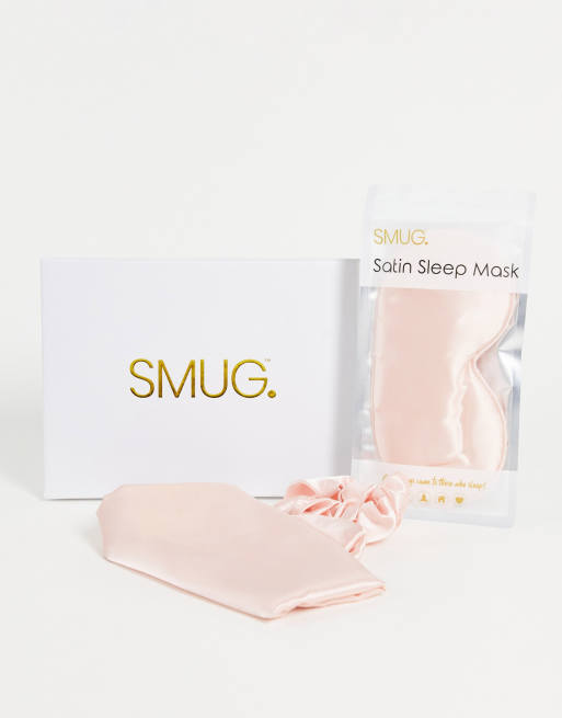 Smug - Set regalo con federa, mascherina per la notte ed elastico per capelli in raso