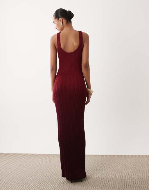 SNDYS – Ärmelloses Bodycon-Maxikleid aus Rippstrick in Pflaume mit Farbverlauf und U-Ausschnitt, 4 von 4