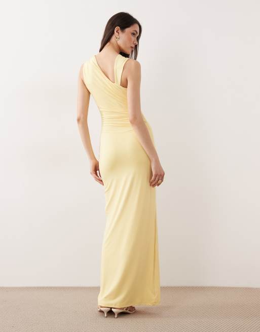 SNDYS - Asymmetrische maxi jurk met geknoopt detail in geel, 4 van 4