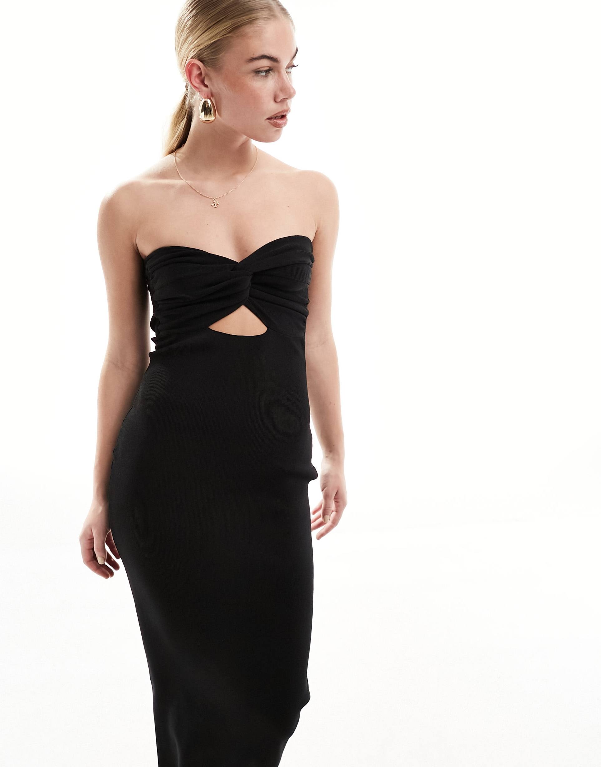 sndys bandeau cut out detail midaxi dress in black