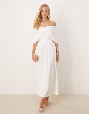 SNDYS SNDYS bandeau drape shoulder detail drop waist maxi dress in white