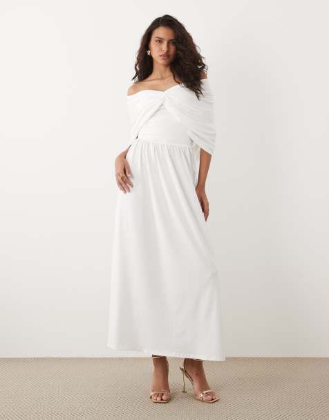SNDYS bandeau drape shoulder detail drop waist maxi dress in white - view 1