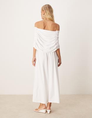 Sndys Bandeau Draped Shoulder Detail Dropped Waist Maxi Dress In White