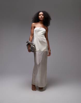 bandeau structured half sheer maxi dress in white