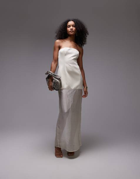 SNDYS bandeau structured half sheer maxi dress in white - view 1