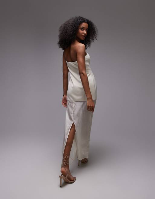 SNDYS bandeau structured half sheer maxi dress in white