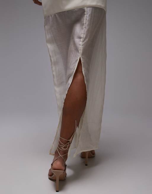 SNDYS bandeau structured half sheer maxi dress in white