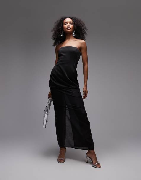 SNDYS bandeau structured semi sheer maxi dress in black - view 1