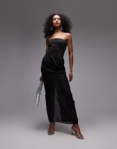 ASOS DESIGN premium plisse fallen drape maxi dress with ruching in red
