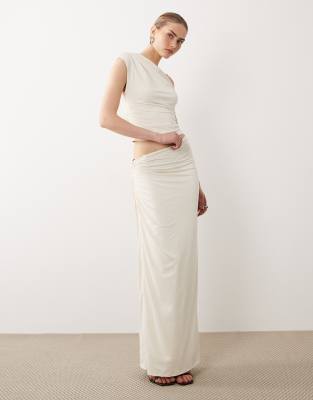 SNDYS beaded ring detail asymmetric waist maxi skirt co-ord in cream