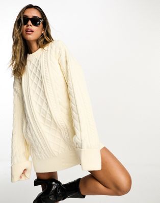 SNDYS cable knit wool mix mini jumper dress in cream