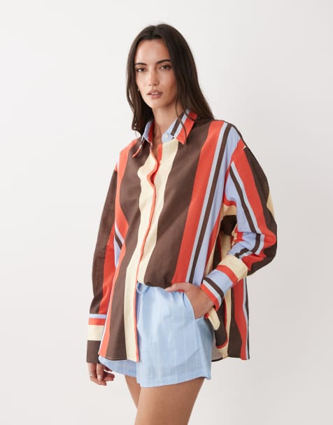 SNDYS - Chemise oversize d'ensemble en lin mélangé à rayures - Multicolore - view 1
