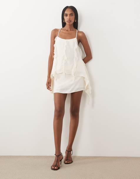 SNDYS chiffon ruffle drape cross back cami top and skirt in cream - view 1