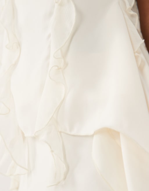 SNDYS chiffon ruffle drape cross back cami top in cream (part of a set), 3 of 4